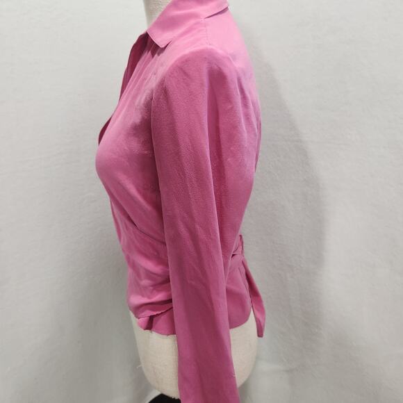 BCBGMAXAZARIA 100% Silk Long Sleeve Wrap Blouse Pink Medium - Picture 3 of 11